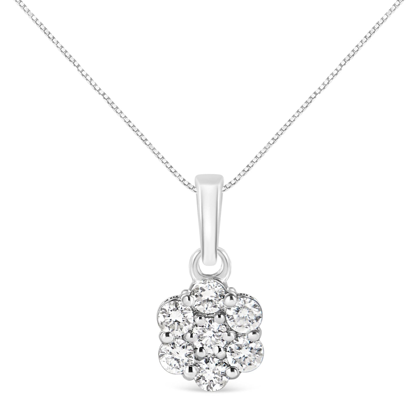 14KT White Gold 1/2 cttw Diamond Floral Cluster Pendant Necklace (HI, SI2-I1)-0