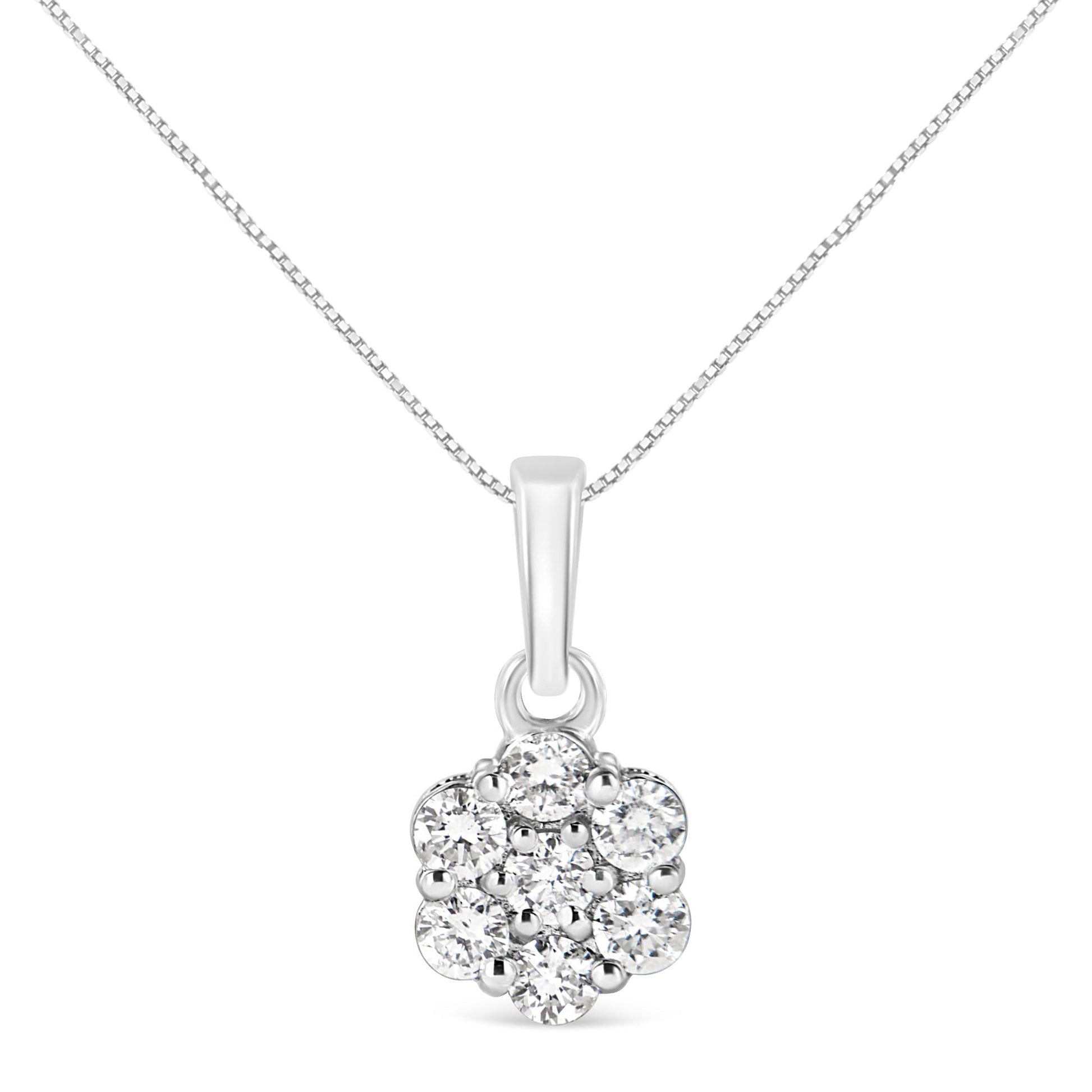 14KT White Gold 1/2 cttw Diamond Floral Cluster Pendant Necklace (HI, SI2-I1)-0