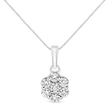 14KT White Gold 1/2 cttw Diamond Floral Cluster Pendant Necklace (HI, SI2-I1)-0