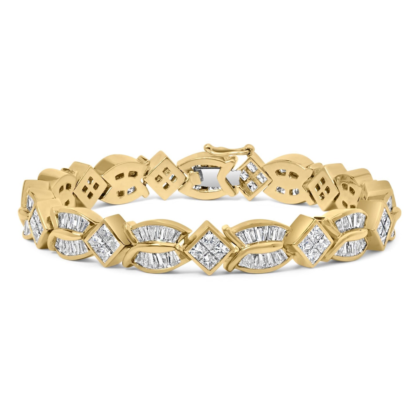 14K Yellow Gold 8 1/5 Cttw Baguette and Princess-Cut Diamond Geometric Twist Link Bracelet (G-H Color, VS1-VS2 Clarity) - Size 7"-0
