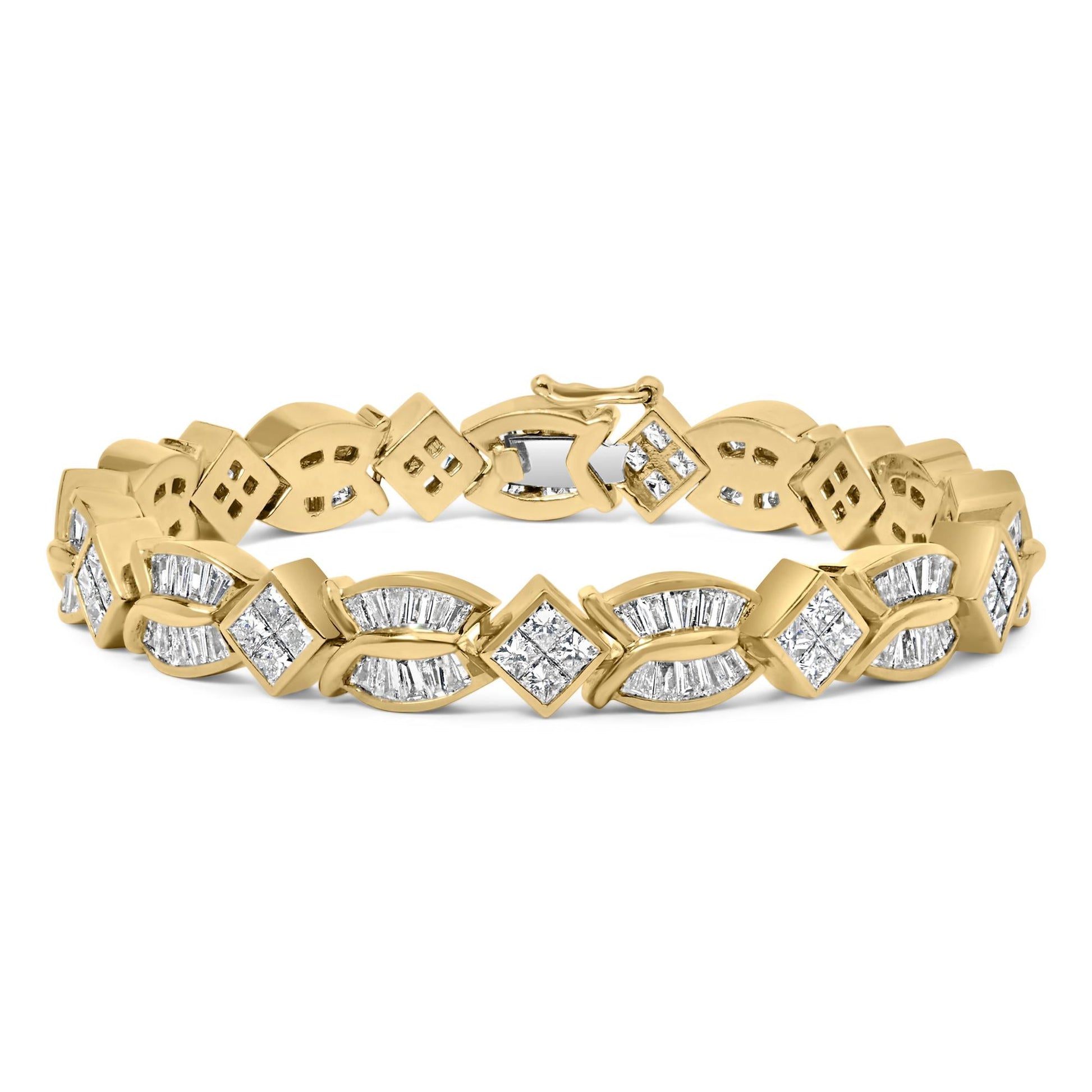 14K Yellow Gold 8 1/5 Cttw Baguette and Princess-Cut Diamond Geometric Twist Link Bracelet (G-H Color, VS1-VS2 Clarity) - Size 7"-0