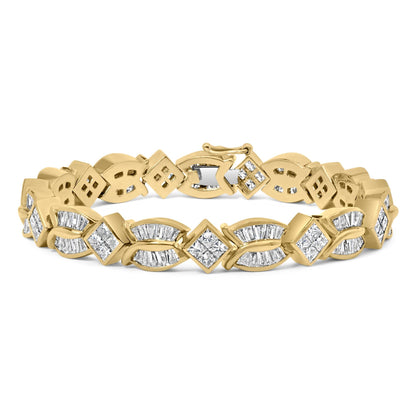 14K Yellow Gold 8 1/5 Cttw Baguette and Princess-Cut Diamond Geometric Twist Link Bracelet (G-H Color, VS1-VS2 Clarity) - Size 7"-0