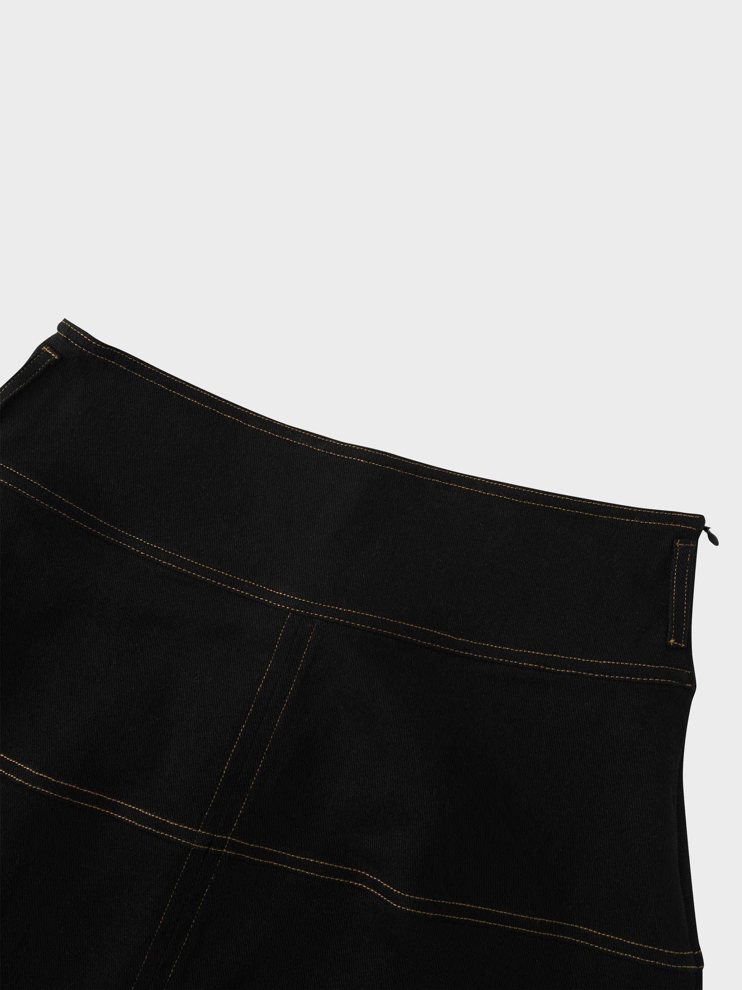 Stitched Tiered Belted Denim Skirt-Black-2