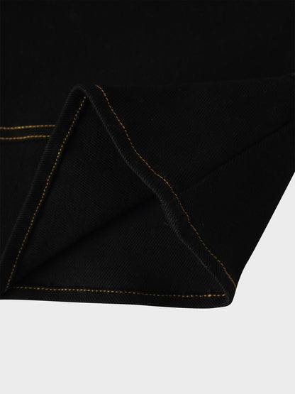 Stitched Tiered Belted Denim Skirt-Black-4