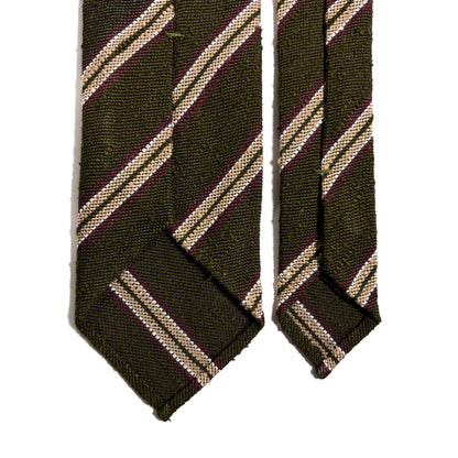 Luxury Olive Green Stripe Untipped Silk Shantung Tie-3