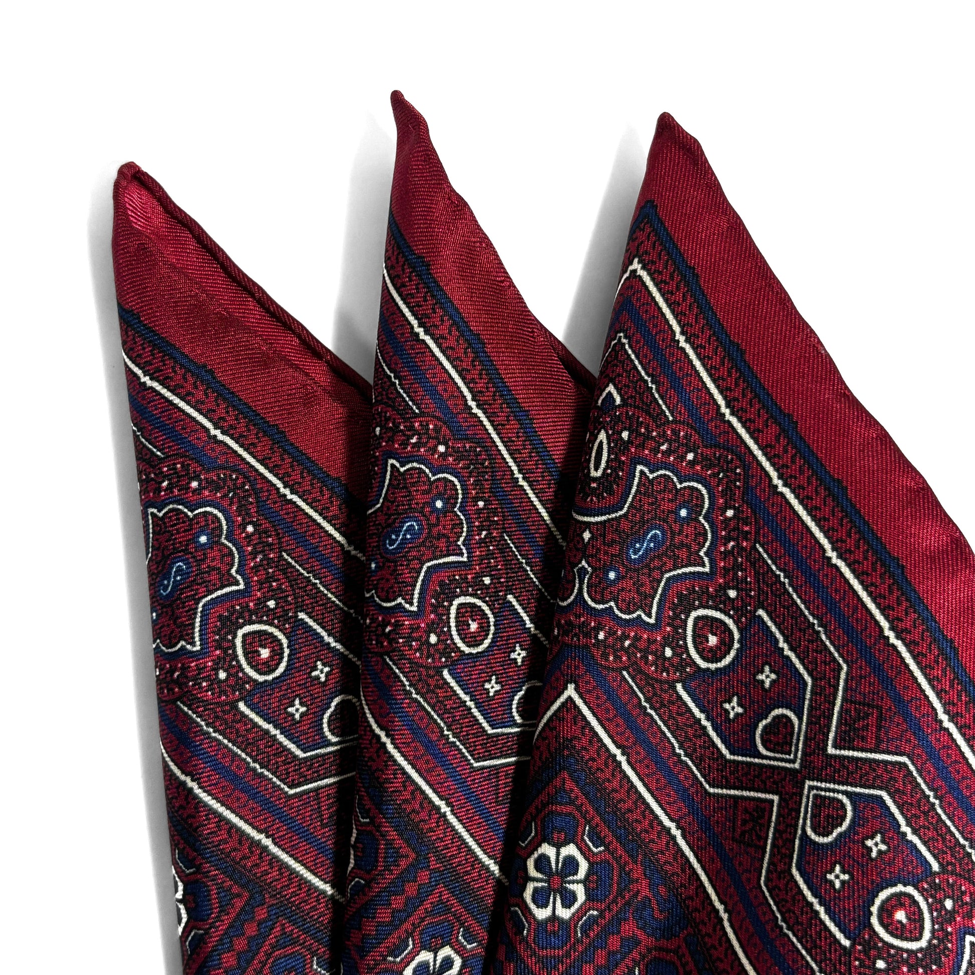 Burgundy Geometric Silk Pocket Square-1