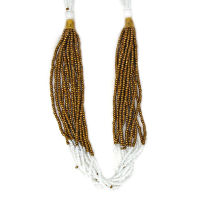 MULTISTRAND MAASAI BEAD NECKLACE, WHITE AND GOLD