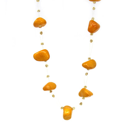 FLOATING STONE & MAASAI BEAD NECKLACE, PUMPKIN SPICE