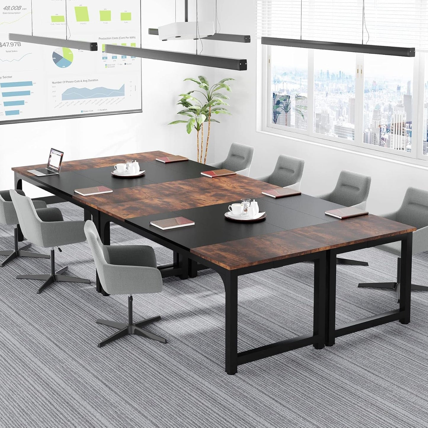 70.8”Executive Desk, Large Office Computer Desk with Thicken Frame, Modern Simple Workstation Business Furniture for Home Office, Rustic Brown/Black-4