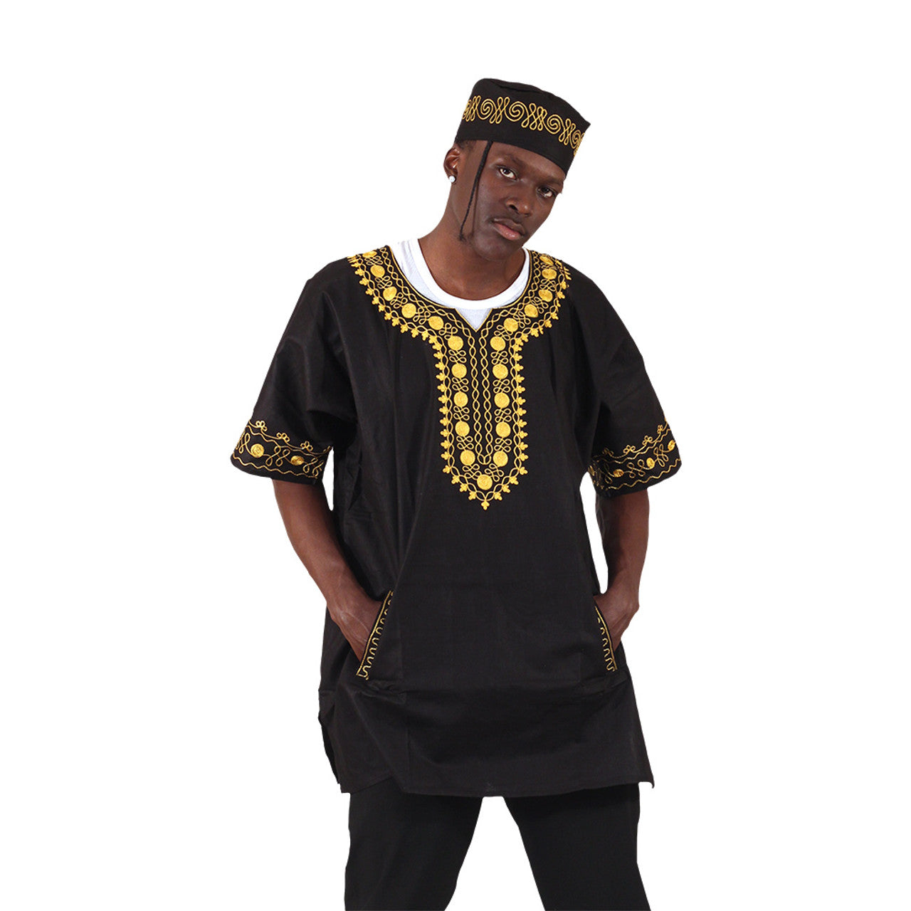 Amare Gold Embroidered Dashiki Top