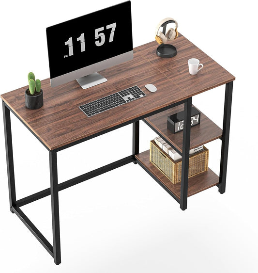Computer Desk 40 Inch with 2 Shelves, Sturdy Home Office Desk with Large Storage Space, Modern Gaming Desk, Study Writing Laptop Desk(Brown,40 Inch)-0