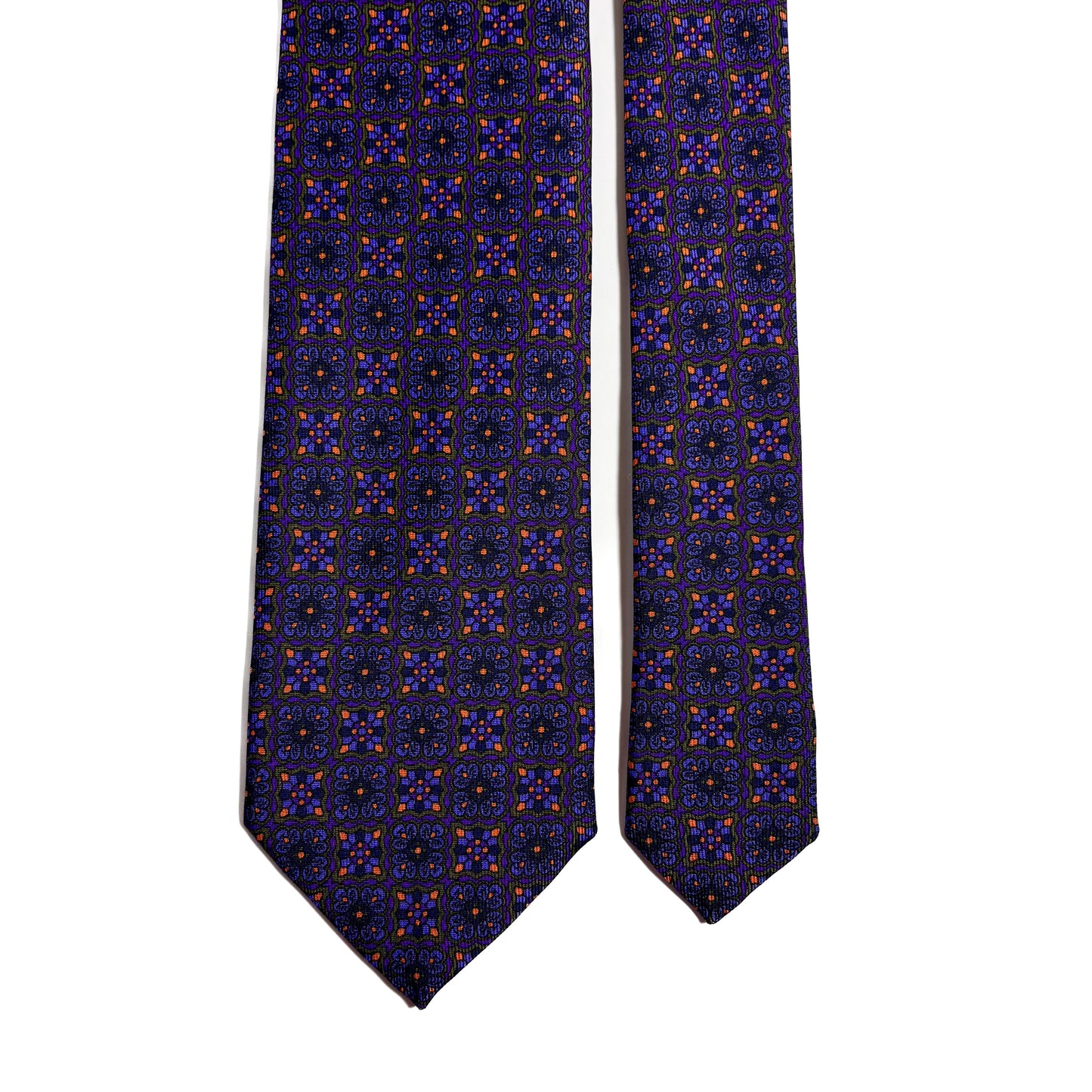 Hand-Printed Purple Geometric Ancient Madder Silk Tie-2