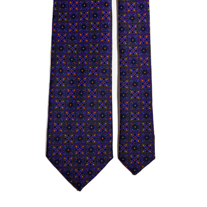 Hand-Printed Purple Geometric Ancient Madder Silk Tie-2