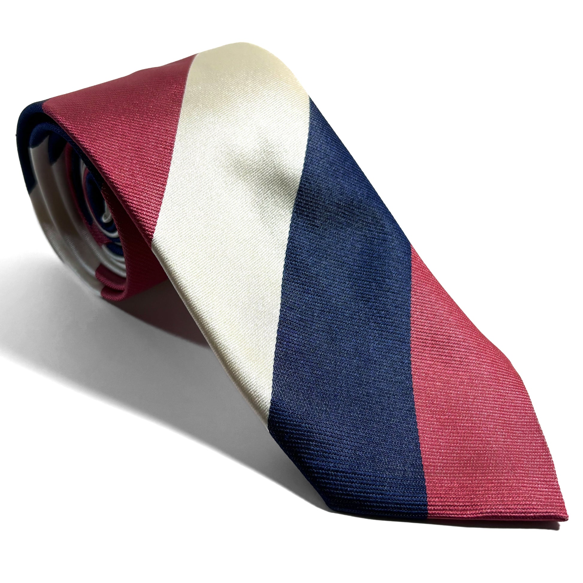 Red / Navy Blue / Ivory Striped Silk Repp Tie-0