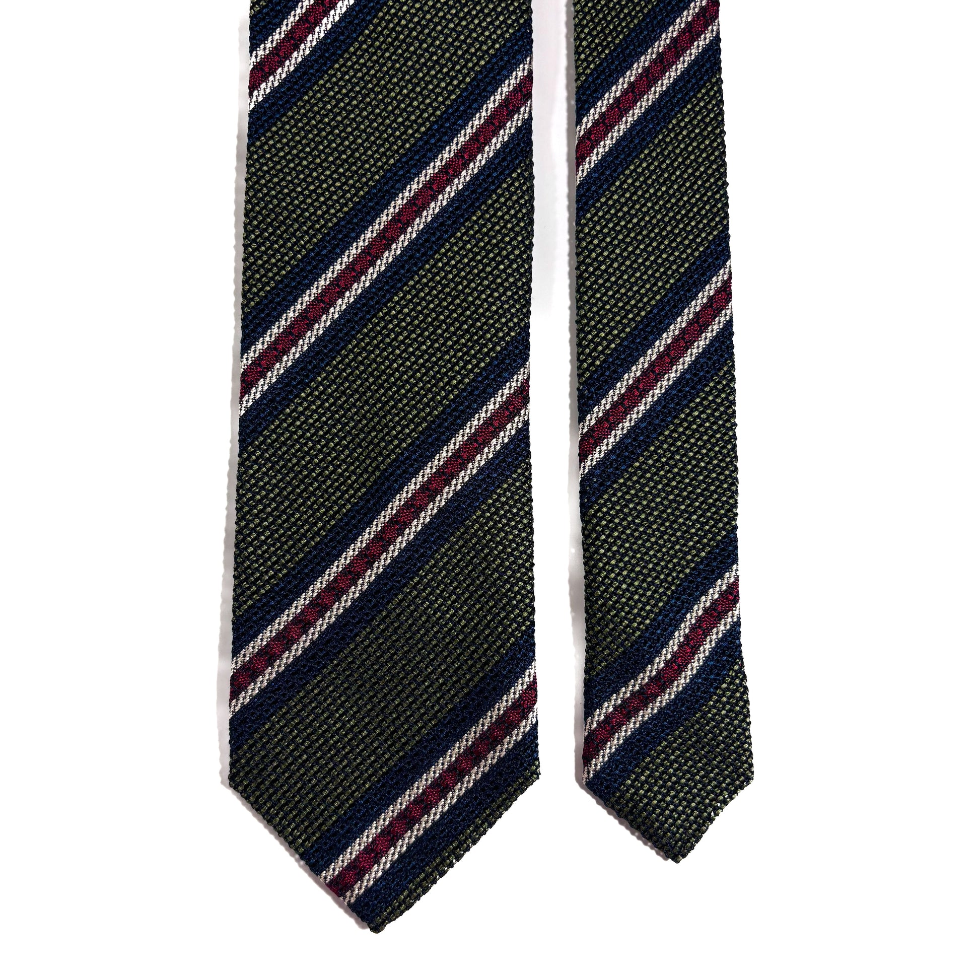 Olive Green Striped Silk Grenadine Tie (Garza Fina)-2