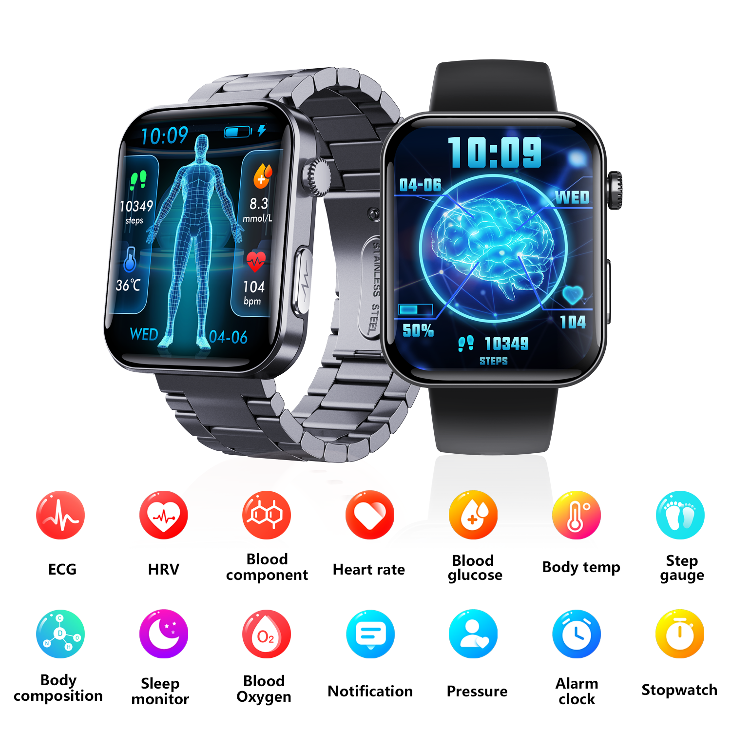 ECG smart watch with blood pressure monitor body temperature blood glucose heart rate blood oxygen-1
