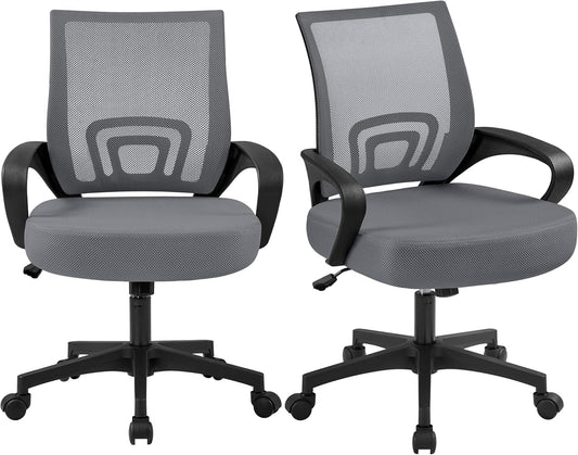 2 Pack Ergonomic Office Chair with 360° Rolling Casters, Mesh Mid-Back Computer Chair for Recreation Dark Gray-0