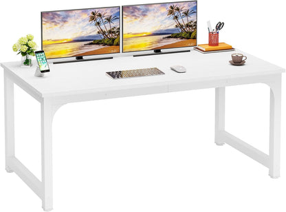 63 Inch Large Executive Computer Office Desk, White-0