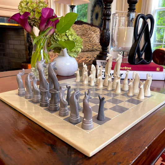 Hand Carved Soapstone Maasai Chess Set - 14" Board - Smolart