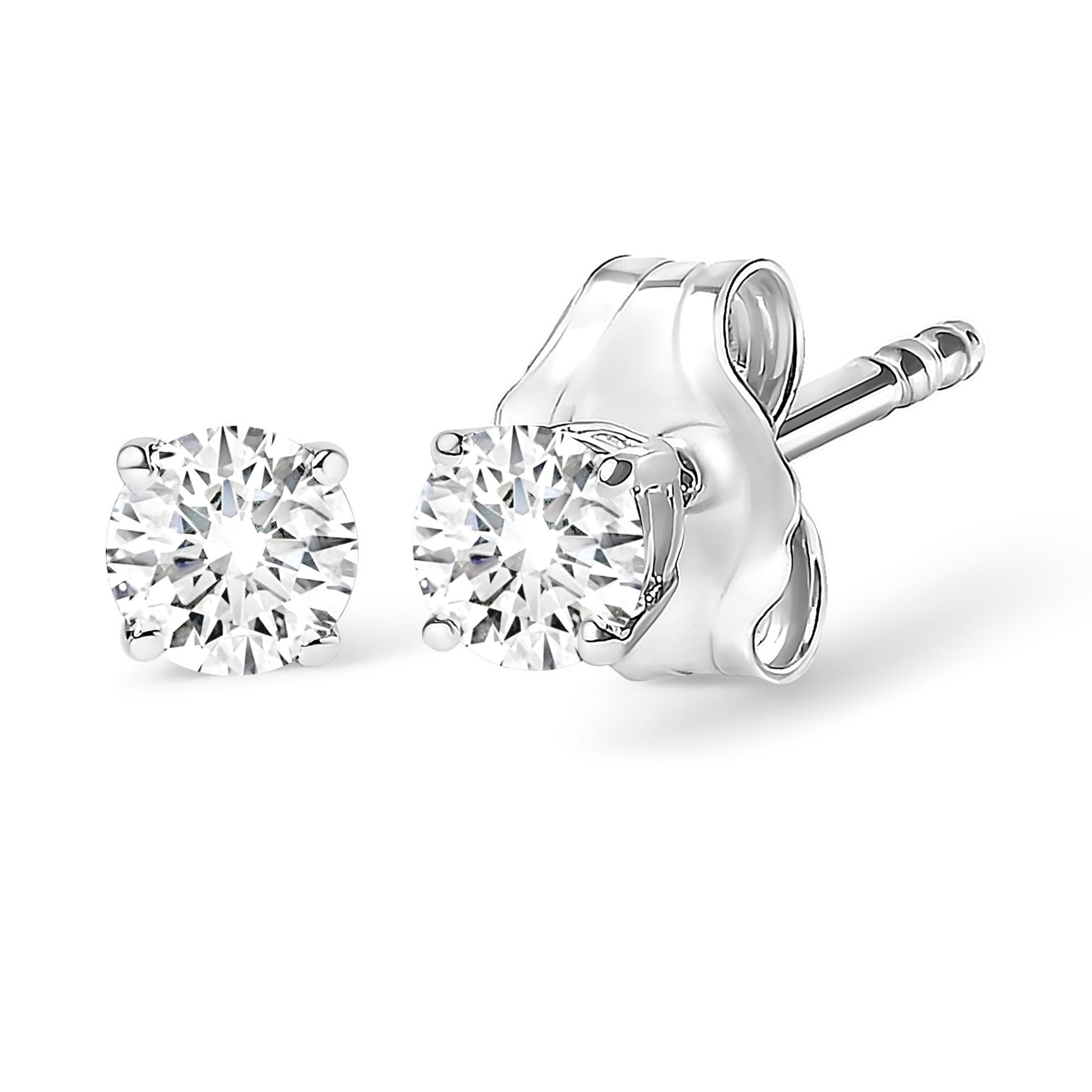 14K White Gold 1/3 Cttw Round Brilliant-Cut Near Colorless Diamond Classic 4-Prong Stud Earrings (J-K Color, I1-I2 Clarity)-1