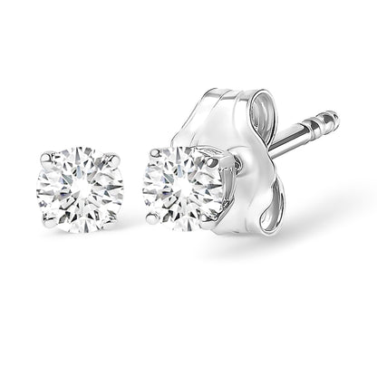 14K White Gold 1/3 Cttw Round Brilliant-Cut Near Colorless Diamond Classic 4-Prong Stud Earrings (J-K Color, I1-I2 Clarity)-1