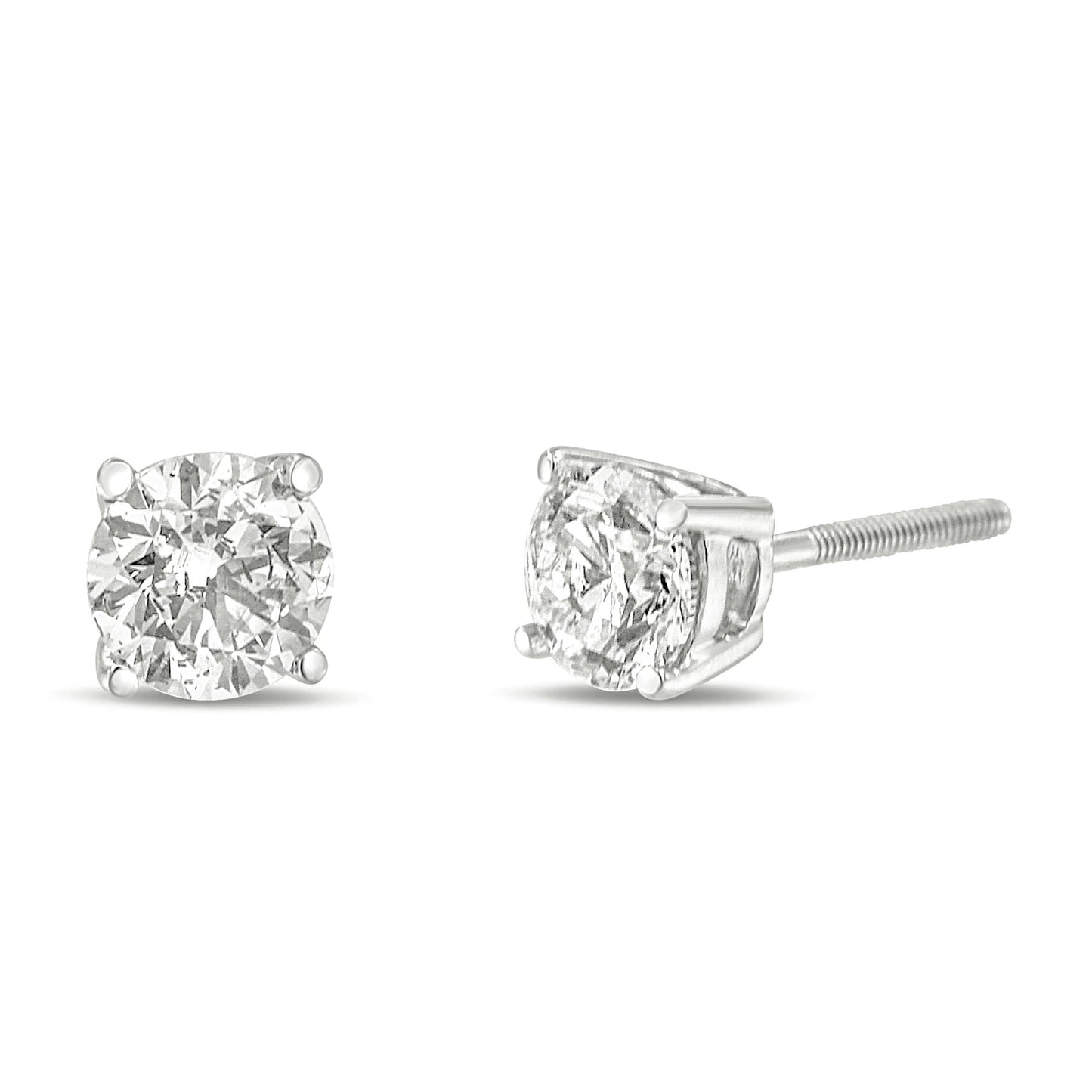 14K Gold 1.0 Carat Round Brilliant Cut Lab Grown Diamond 4-Prong Classic Solitaire Stud Earrings-3