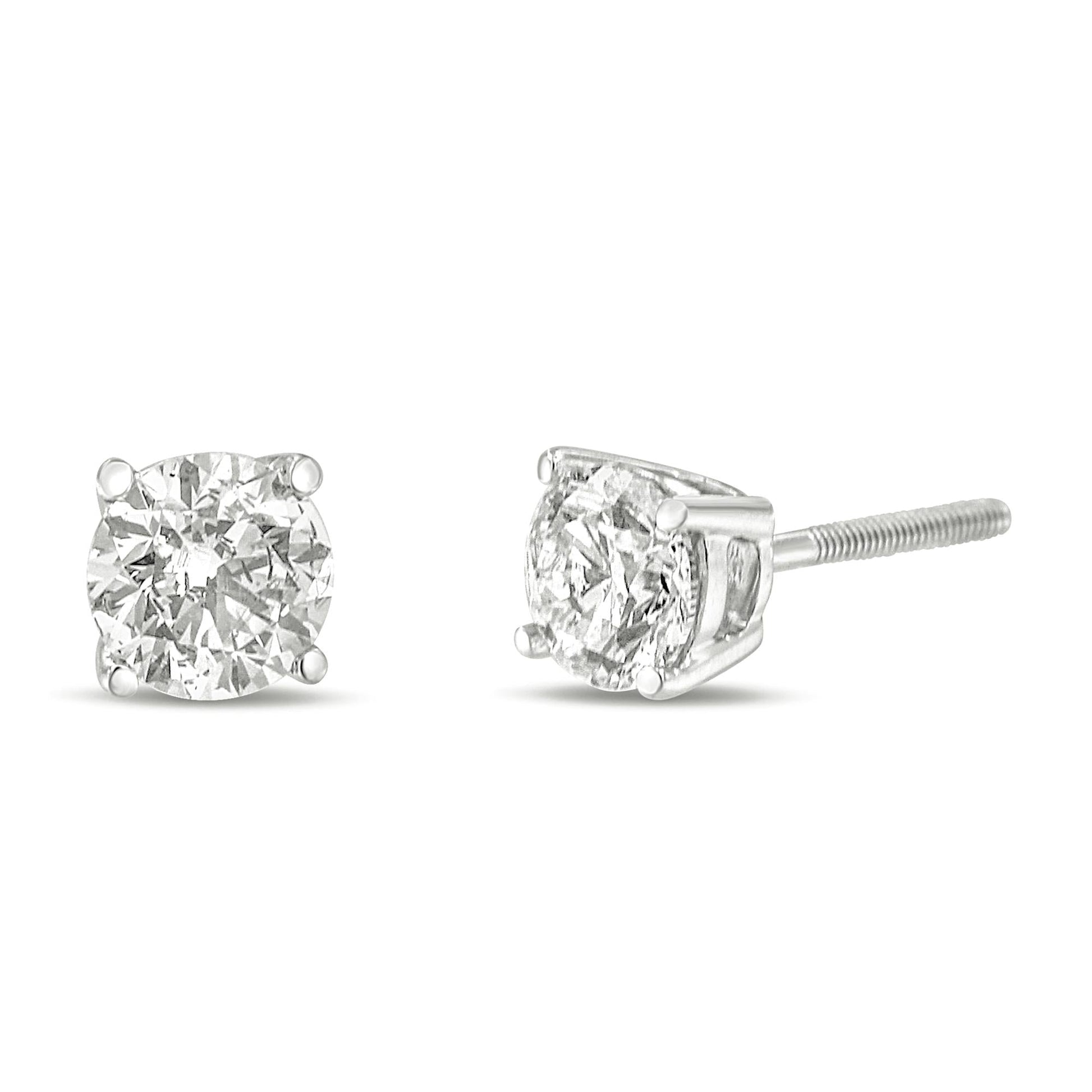 14K Gold 1.0 Carat Round Brilliant Cut Lab Grown Diamond 4-Prong Classic Solitaire Stud Earrings-3