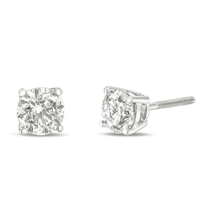 14K Gold 1.0 Carat Round Brilliant Cut Lab Grown Diamond 4-Prong Classic Solitaire Stud Earrings-3