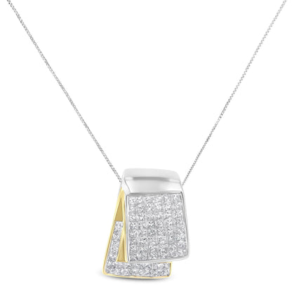 14K White and Yellow Gold 2.0 Cttw Princess Cut Diamond Two Tone Foldover Box Pendant 18” Box Chain Necklace (H-I Color, SI1-SI2 Clarity)-1
