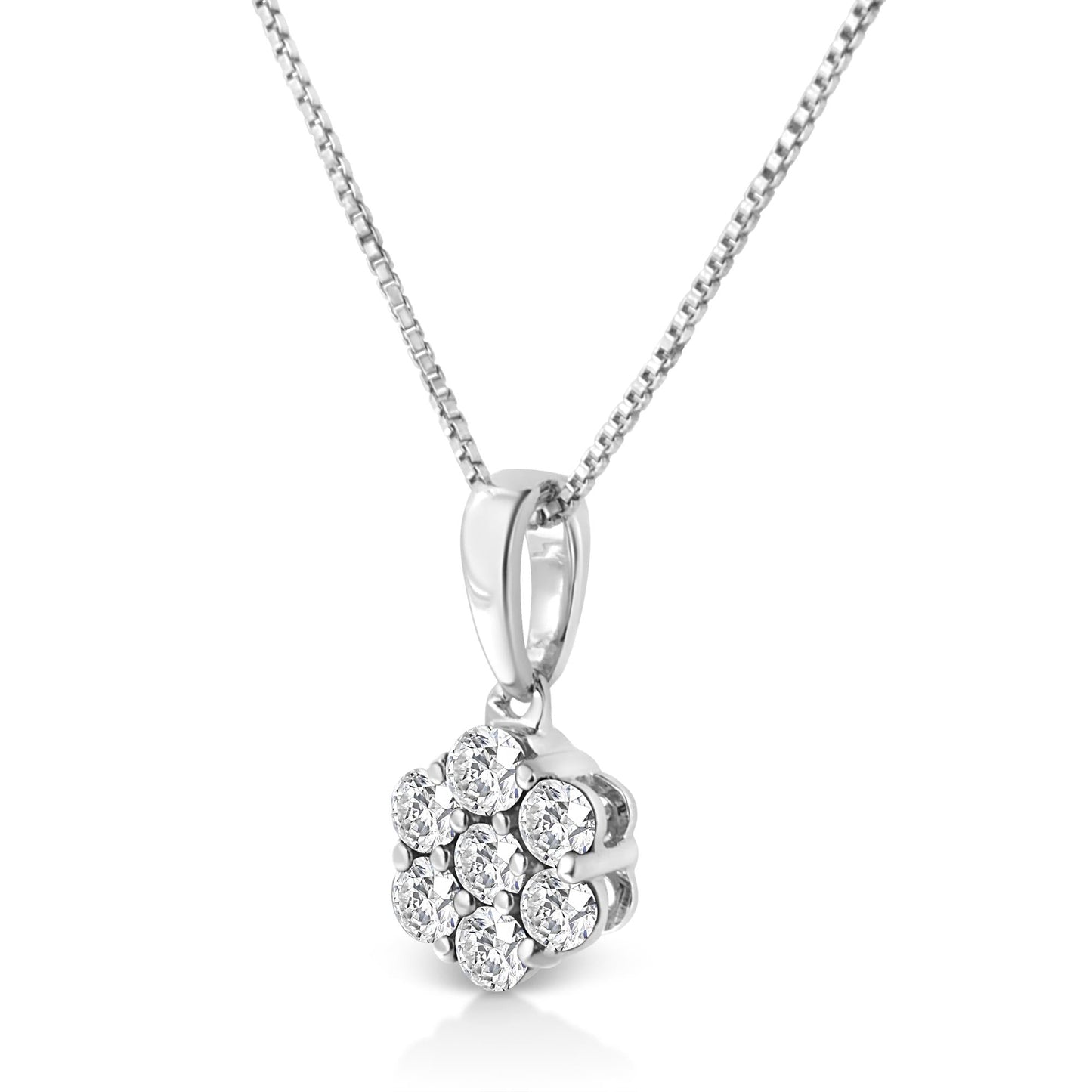 14KT White Gold 1/2 cttw Diamond Floral Cluster Pendant Necklace (HI, SI2-I1)-1