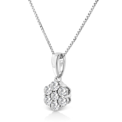 14KT White Gold 1/2 cttw Diamond Floral Cluster Pendant Necklace (HI, SI2-I1)-1