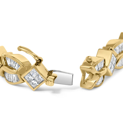 14K Yellow Gold 8 1/5 Cttw Baguette and Princess-Cut Diamond Geometric Twist Link Bracelet (G-H Color, VS1-VS2 Clarity) - Size 7"-1
