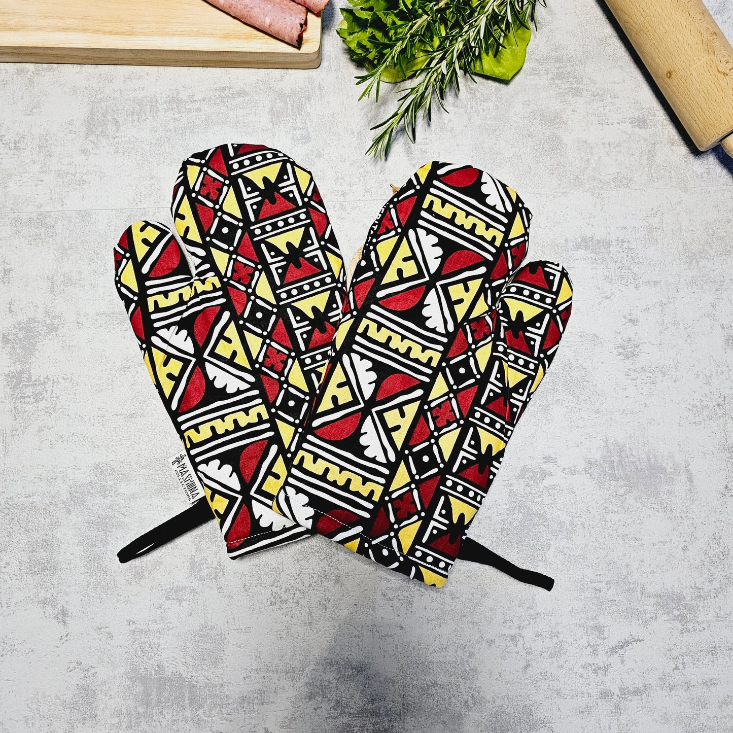 Set of 2 Oven Gloves Handmade "Mudcloth" Bogolan Print Inspired African Print-0
