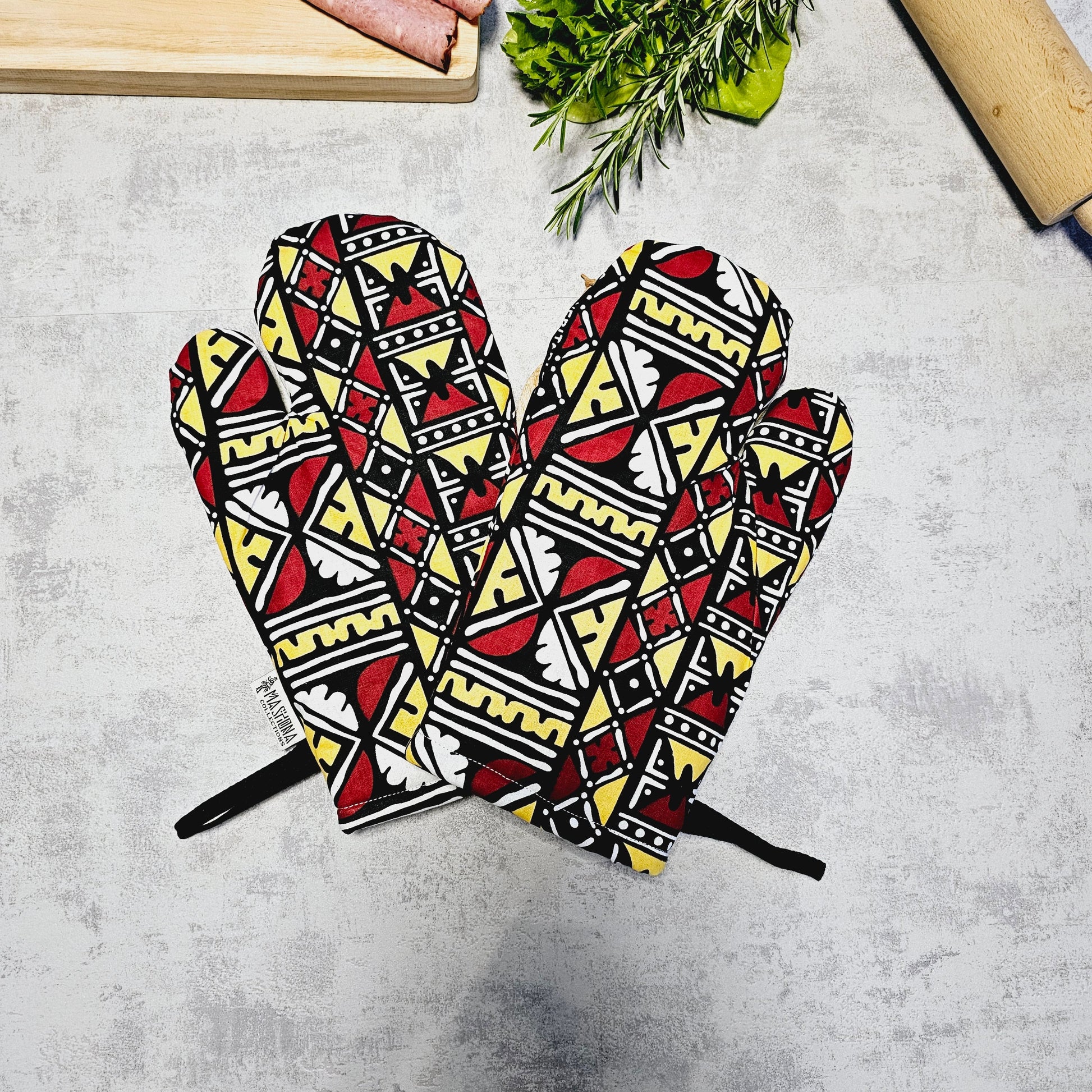 Set of 2 Oven Gloves Handmade "Mudcloth" Bogolan Print Inspired African Print-0