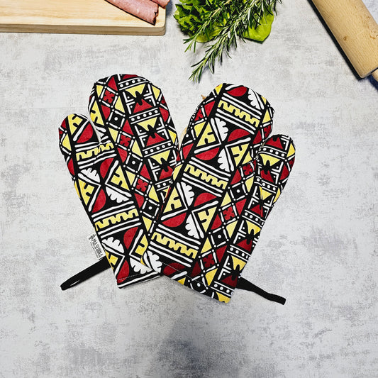 Set of 2 Oven Gloves Handmade "Mudcloth" Bogolan Print Inspired African Print-0