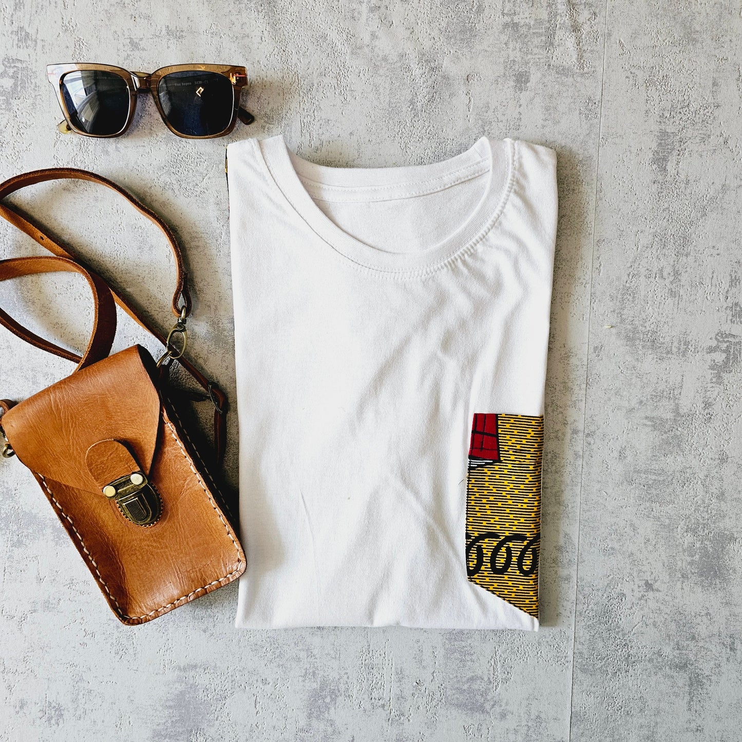 Africa Print Detailed T-Shirt | Ankara Detail and Pocket-3