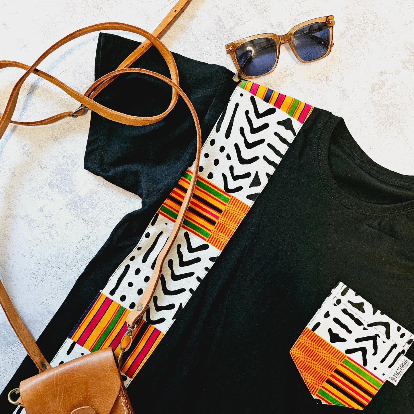 Africa Print Detailed T-Shirt | Bogolan Print Detail and Pocket-2