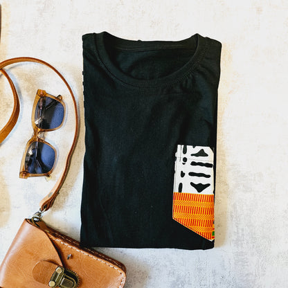 Africa Print Detailed T-Shirt | Bogolan Print Detail and Pocket-3