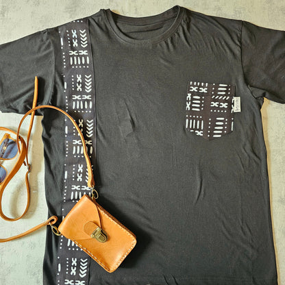 Africa Print Detailed T-Shirt | Bogolan Print Detail and Pocket-0