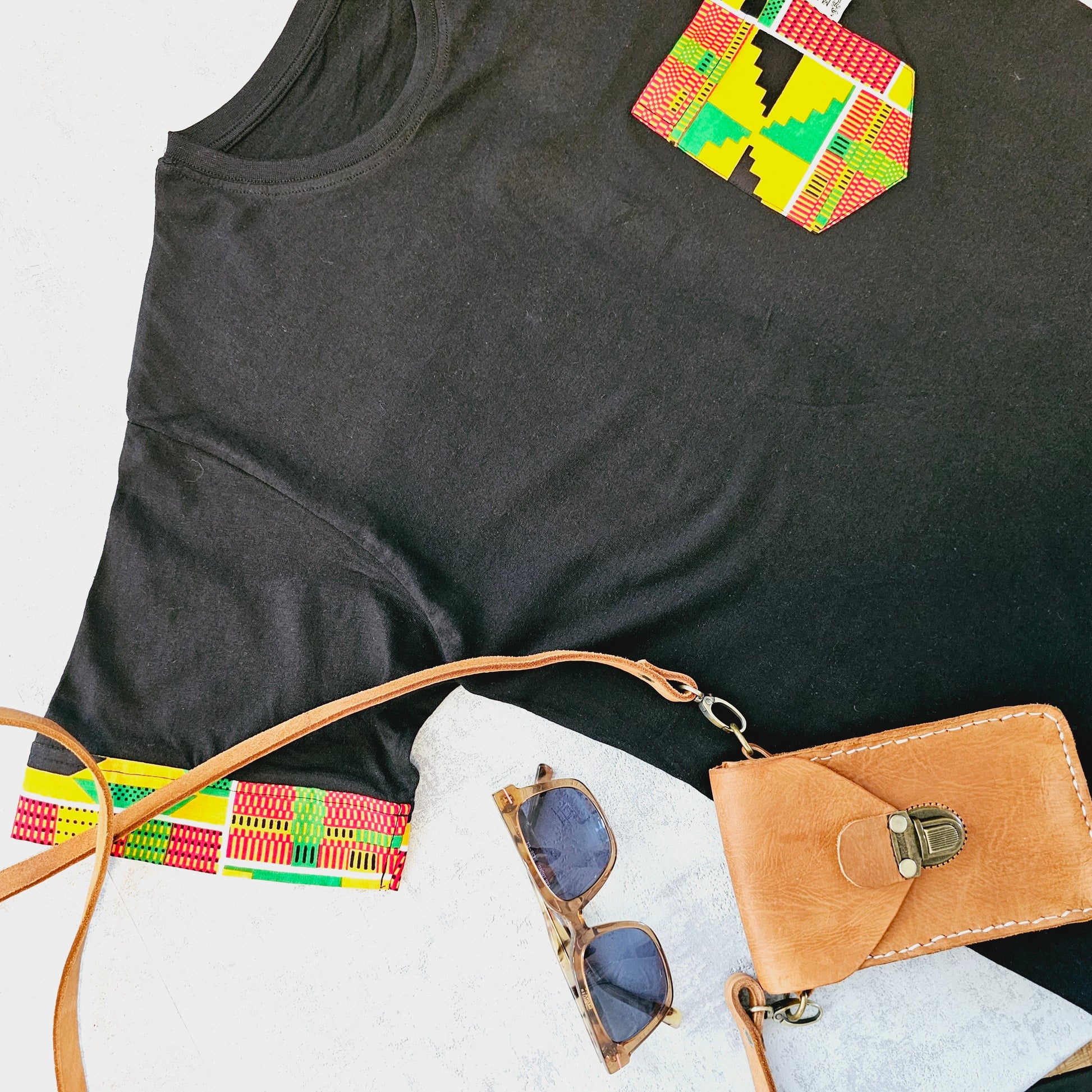 Africa Print Detailed T-Shirt | Bogolan Print Detail and Pocket-3