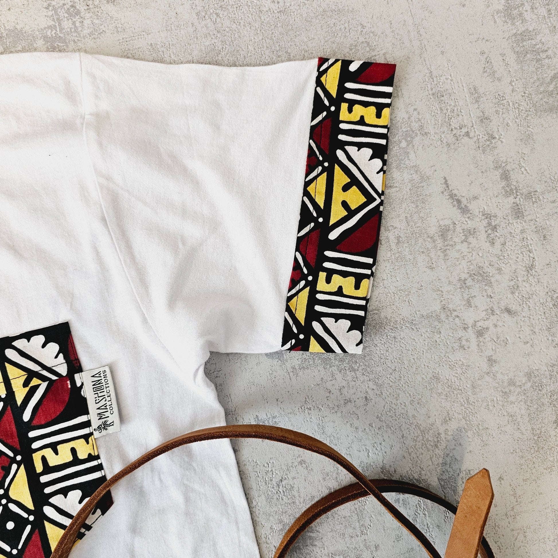 Africa Print Detailed T-Shirt | Ankara Detail and Pocket-2