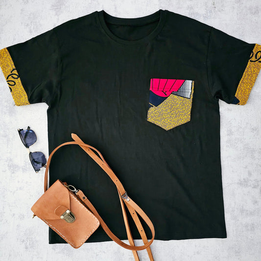 Africa Print Detailed T-Shirt | Bogolan Print Detail and Pocket-0