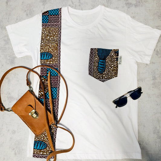 Africa Print Detailed T-Shirt | Ankara Detail and Pocket-0