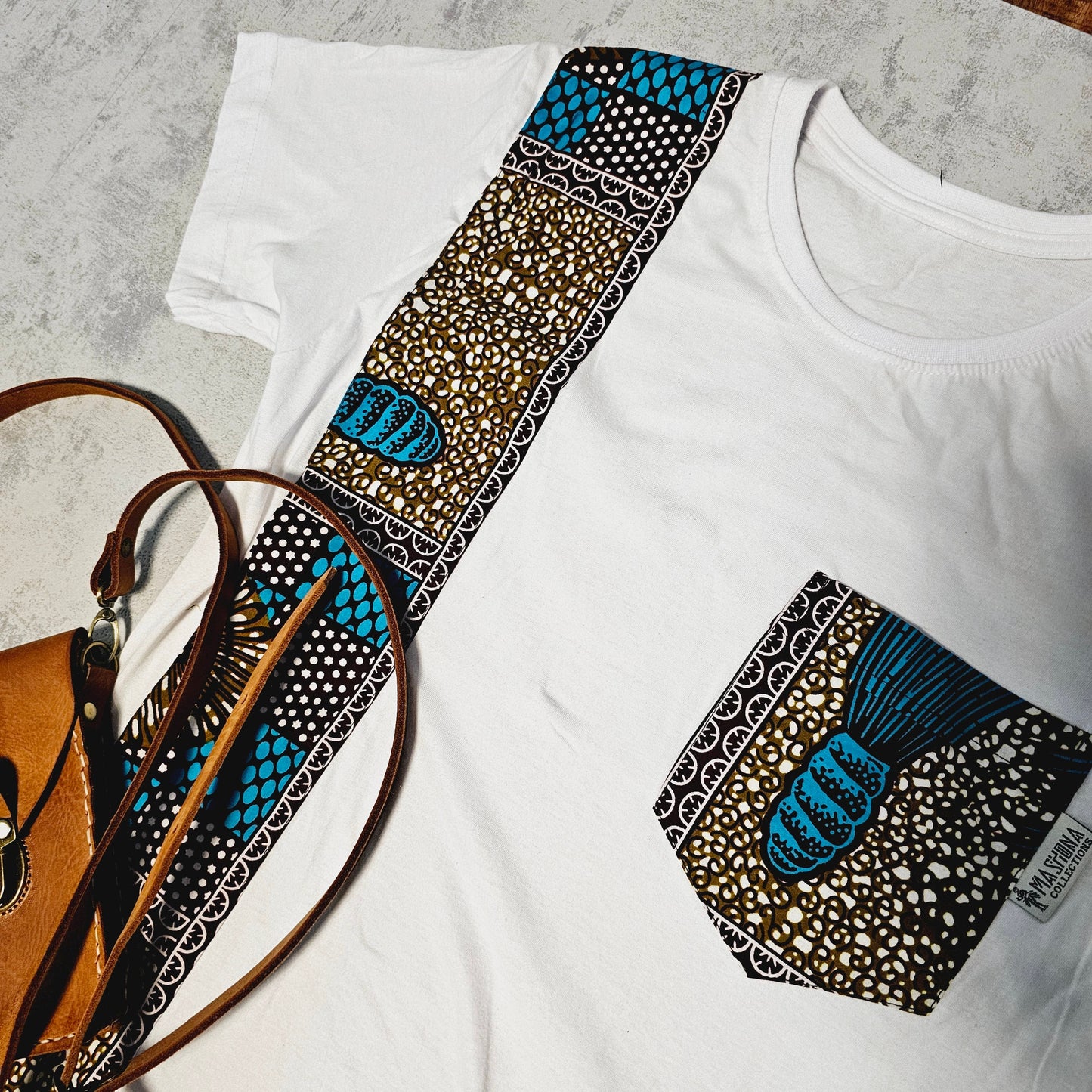 Africa Print Detailed T-Shirt | Ankara Detail and Pocket-2