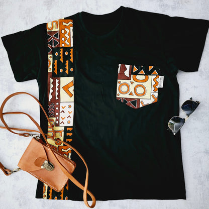 Africa Print Detailed T-Shirt | Ankara Detail and Pocket-0