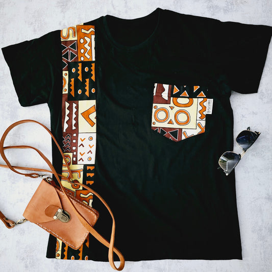 Africa Print Detailed T-Shirt | Ankara Detail and Pocket-0