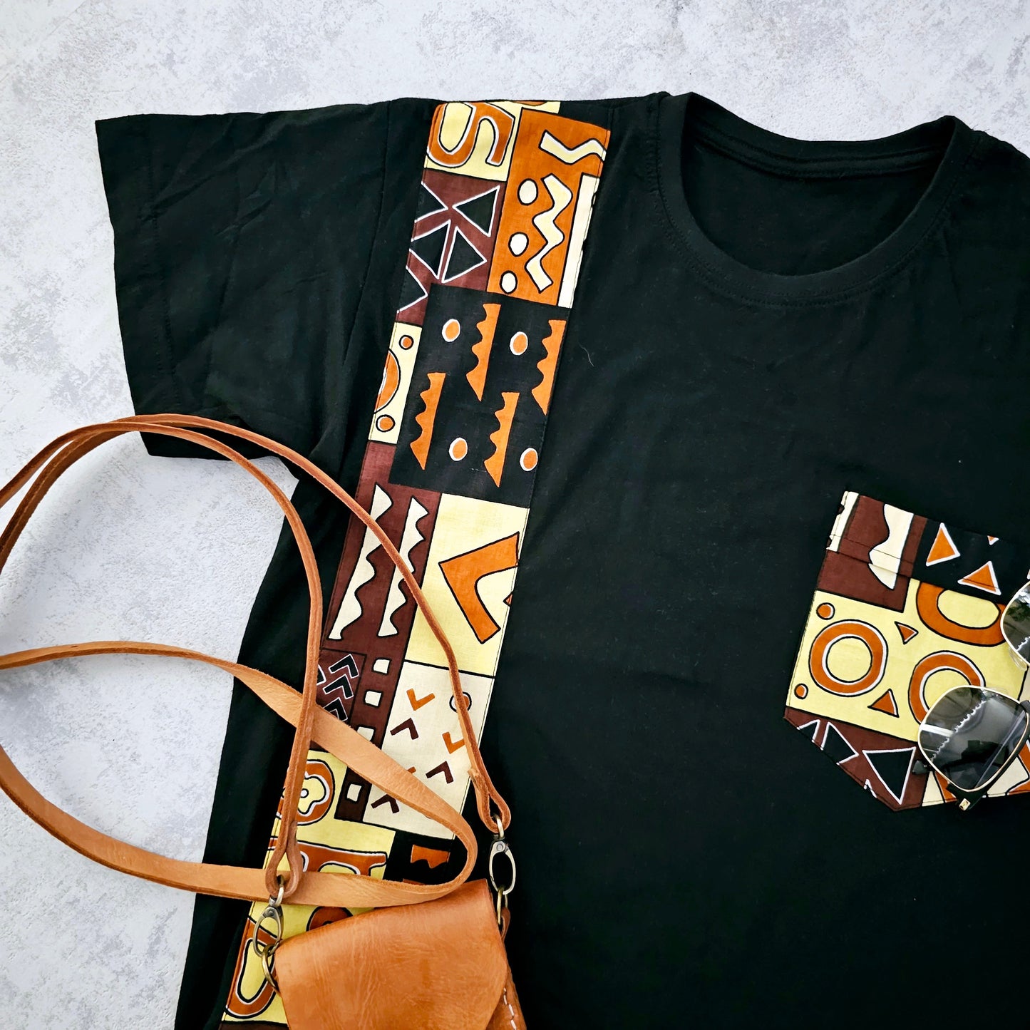 Africa Print Detailed T-Shirt | Ankara Detail and Pocket-3