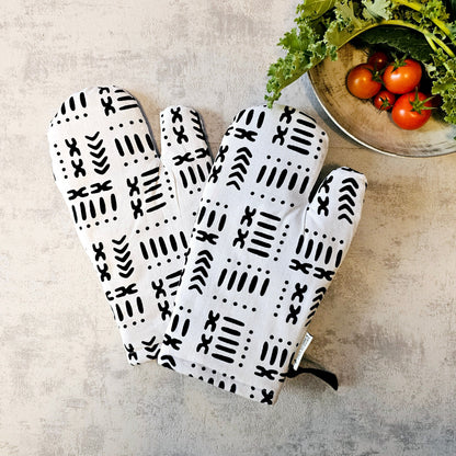 Set of 2 Oven Gloves Handmade "Mudcloth" Bogolan Print Inspired African Print-0