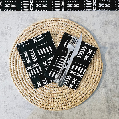 Set of 4 / 8 Napkins | 35x35cm | Black Mudcloth Print, Ankara Wax, 100% Cotton-2