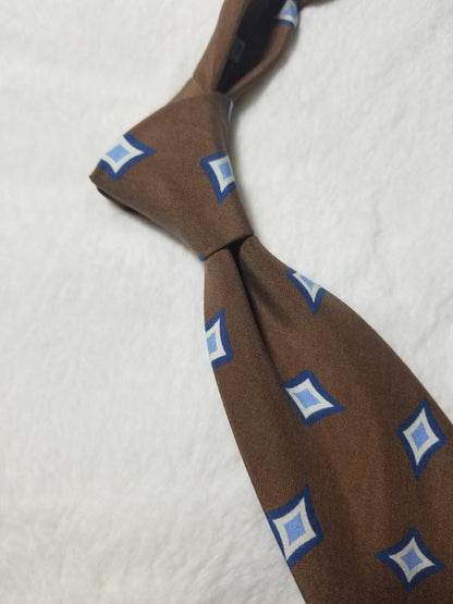 Brown Geometric Ancient Madder Silk Tie (Handmade in Italy)-1